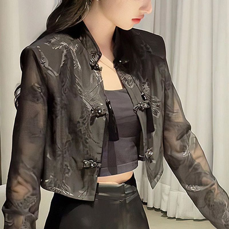 Cămașă cu protecție solară, jachetă în stil chinezesc, stil nou pentru femei, vara 2024, top de lux, casual, versatil, la modă,_voghion.com