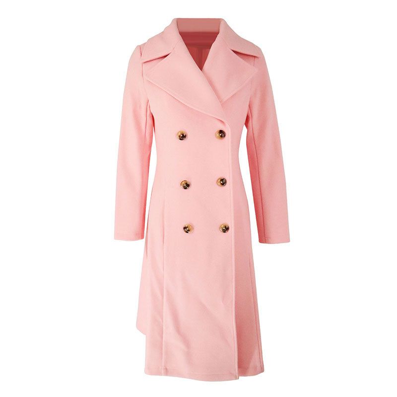 Women's Clothing Autumn and Winter Women's Windbreaker Lapel Pocket Double breasted A line Coat Women_voghion.com