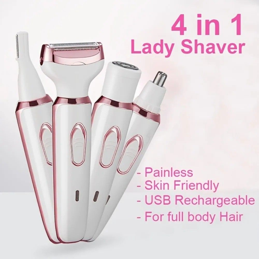 4-in-1 Painless Electric Epilator Trimmer For Face Body Bikini Nose Legs_voghion.com