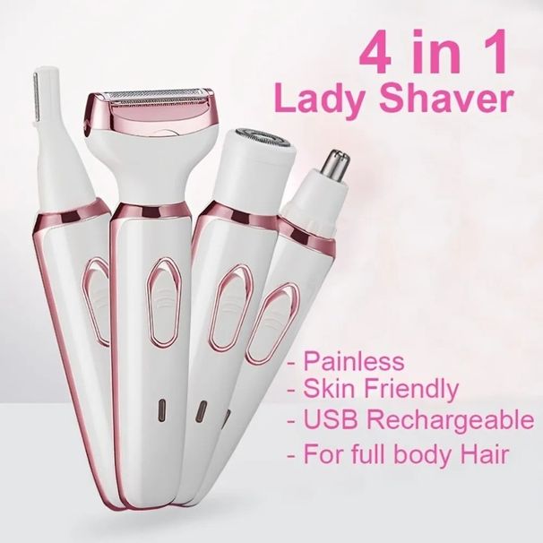 4-in-1 Painless Electric Epilator Trimmer For Face Body Bikini Nose Legs_voghion.com