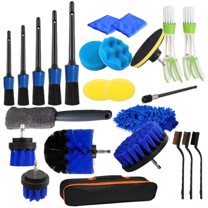 25-teiliges Set mit Reinigungswerkzeugen, Felgenbürsten, Bohrmaschinenbürsten, Autowaschbürsten_voghion.com