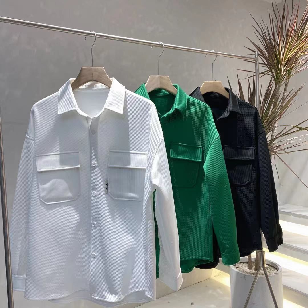 Autumn New Lapel Shirt Jacket Men's Trendy Loose Knitted Lining Clothes Men's Trendy Casual Jacket_voghion.com