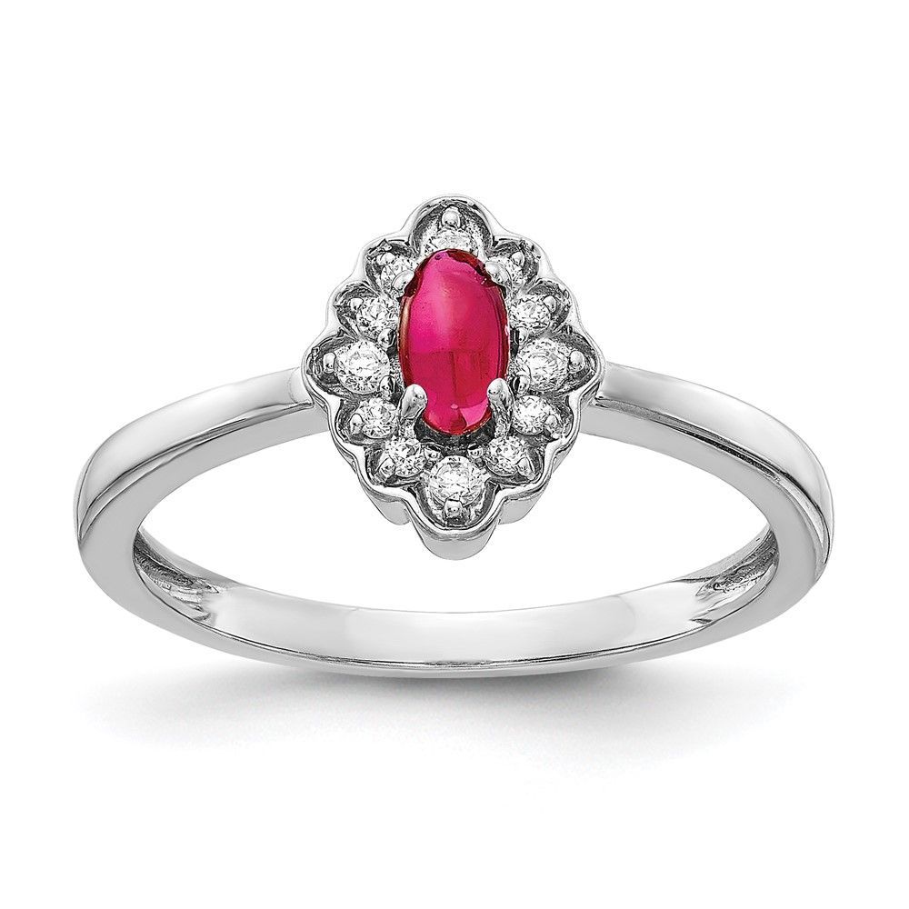 14k White Gold Diamond And Oval Cabochon Ruby Ring_voghion.com