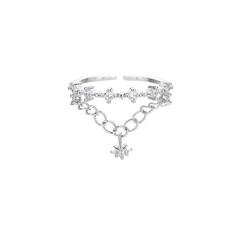 Sterling VENUS Sier Kleine Gebroken Diamant Dubbele Laag Vrouwen Kwast Holle Wijsvinger Ring_voghion.com