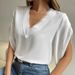 V-ringad spets solid topp temperament kortärmad chiffongskjorta kvinnor_voghion.com