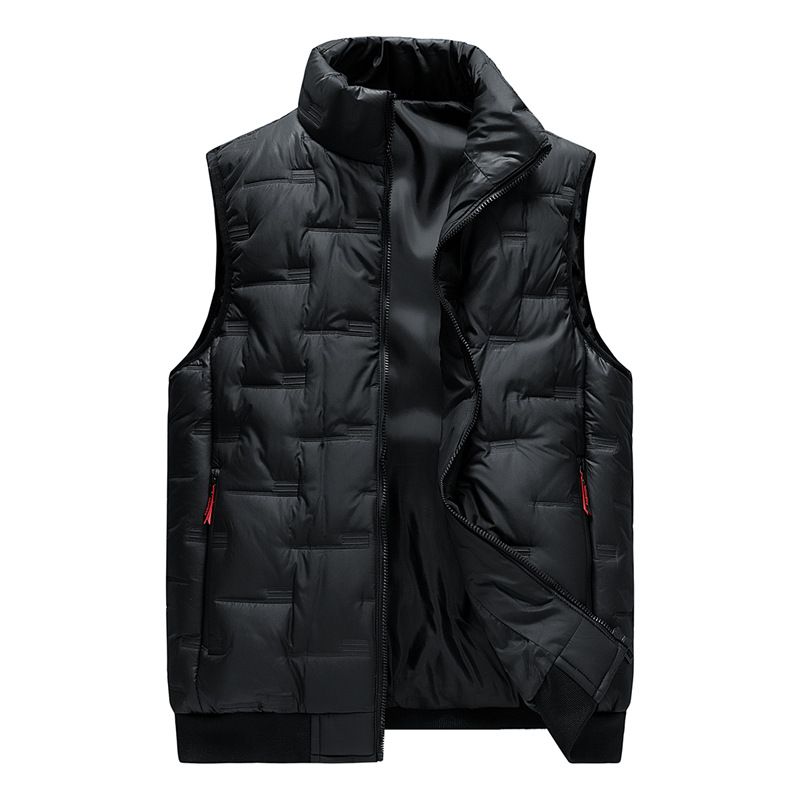 ​​Men's Plus Size Cotton Vest Jacket, Stand Collar Quilted Sleeveless Coat, Warm Padded Waistcoat For Casual Winter Outfits​_voghion.com