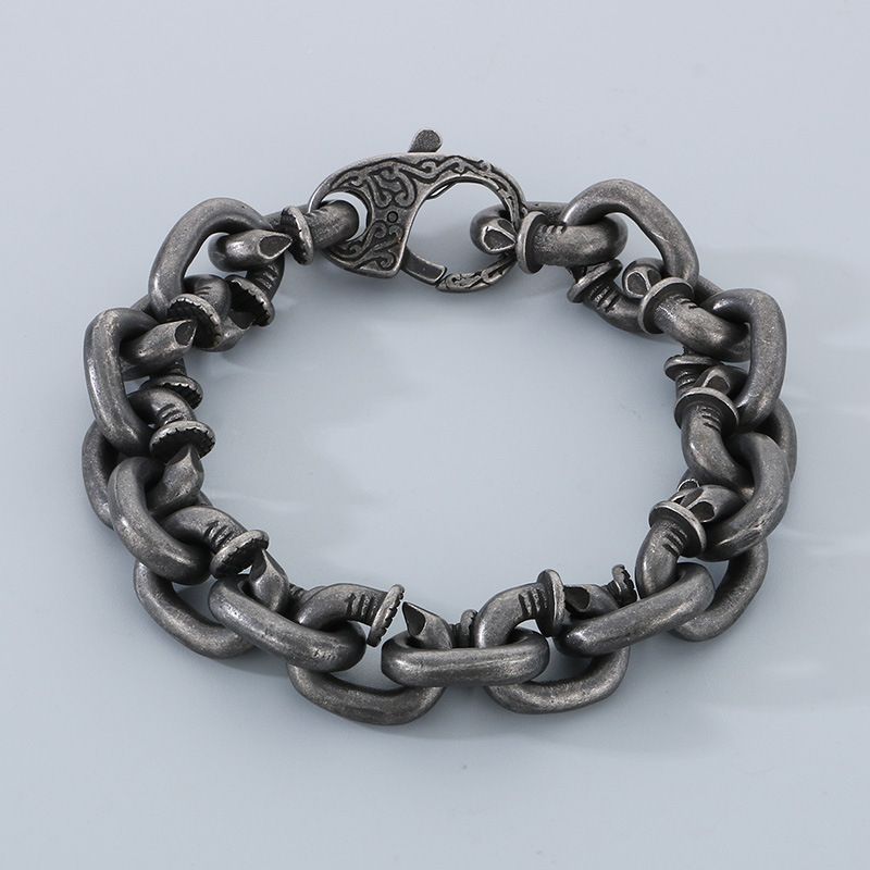 Bracciale con rivetto quadrato in pietra unica, fibbia totem nera bollita, set di collane da uomo in acciaio al titanio_voghion.com