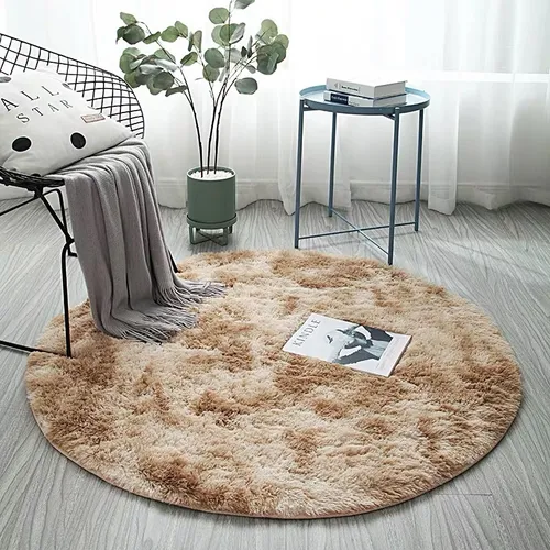 Alfombra de poliéster con estampado geométrico nórdico: suave, antideslizante y redonda para sala de estar, lavable y resistente a la decoloración (varios tamaños y colores)._voghion.com