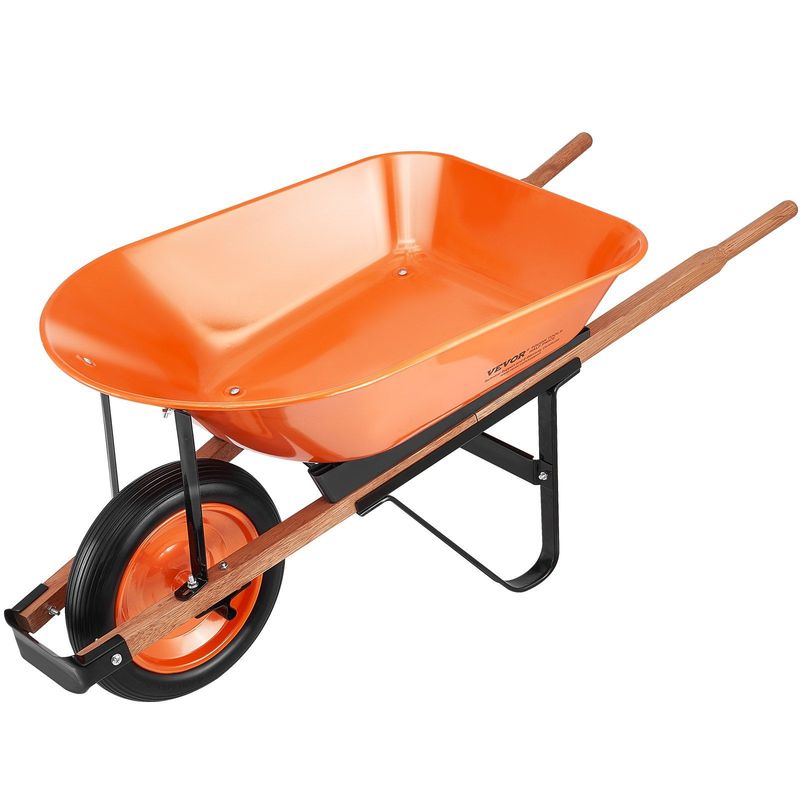 VEVOR Wheelbarrow Cart, 5 Cu. Ft. Load & 265 Lbs Capacity, One Wheel Garden Dump Cart, Garden Wagon With Metal Handle & 16" Wide Track Wheels, Easy Loading Utility Yard Cart & Wagons For Lawn Farm_voghion.com