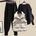 Plus Size Women's Autumn Outfit Set - Stylish Vest, Knit Sweater & Work Pants 3-Piece Coordinated Casual Suit_voghion.com