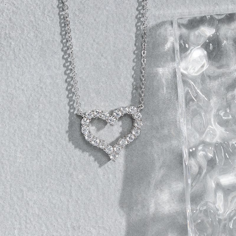 Alle spiel Japanischen pfirsich herz schlüsselbein halskette Rose gold einfache mode exquisite herz geformt voller diamant INS liebe halskette_voghion.com
