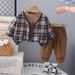 Boys' Spring New Fashionable Western Baby And Children's Princess Style Long Sleeve Checkered Coat Three Piece Set_voghion.com