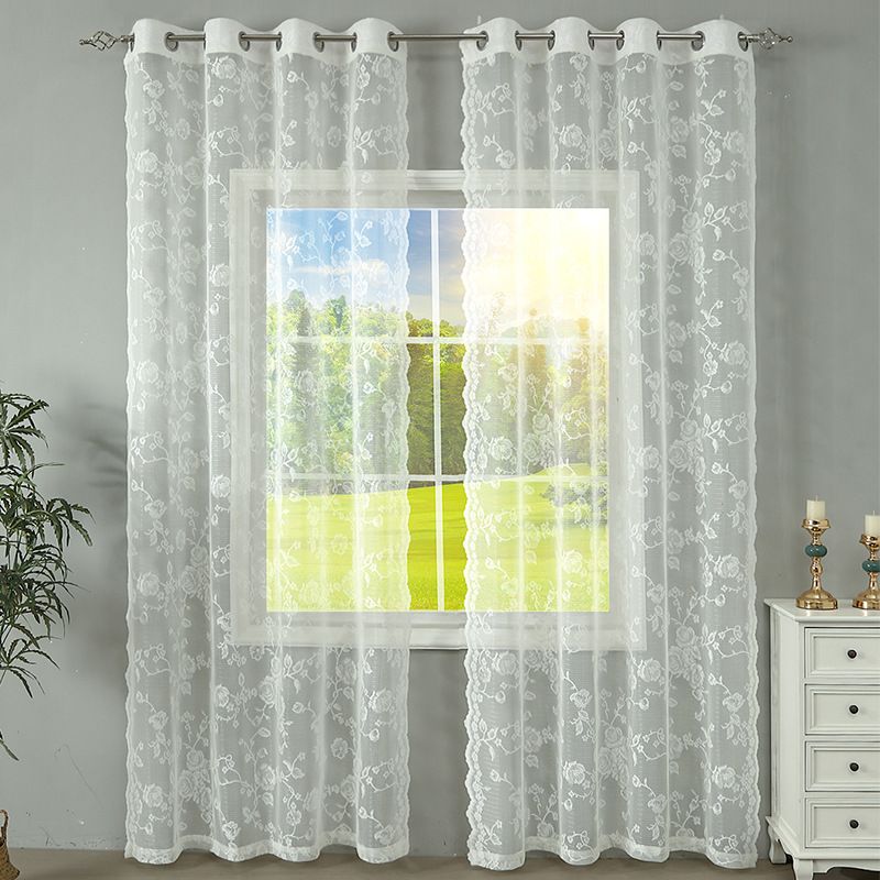 Rose Lace Sheer Curtains - Rod Pocket Ready (132x160cm To 132x245cm White/Pink/Green, Living Room/Bedroom/Office, Floral Embroidery, Light Filtering)​_voghion.com
