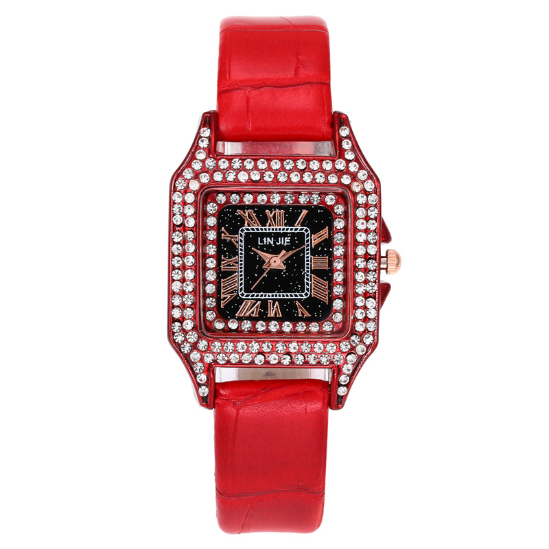 2024  Korean version high-end fashionable studded women's belt with full diamond face starry sky Roman digital quartz watch_voghion.com