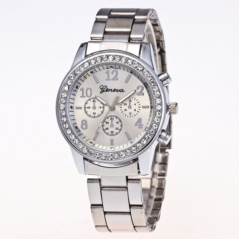 Montres pour femmes Montre à bracelet en acier Montre en alliage sertie de diamants Montre pour femmes à trois yeux Montre pour hommes d'affaires_voghion.com