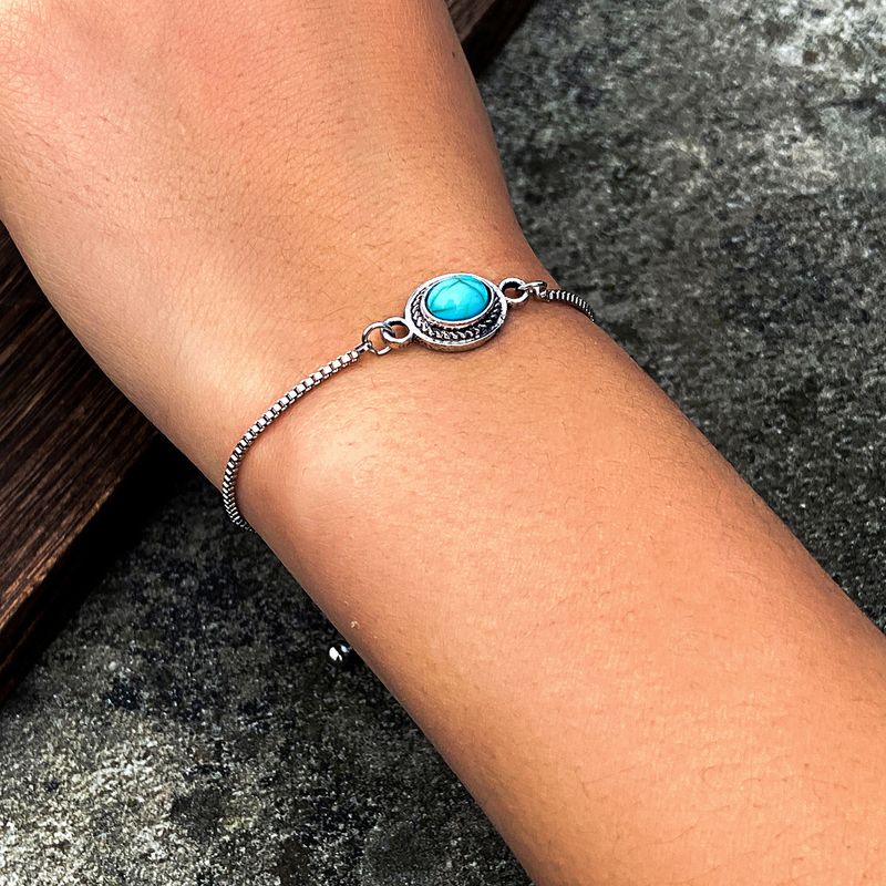 Bracciale turchese regolabile con catena a maglia singola semplice in stile etnico per donna_voghion.com