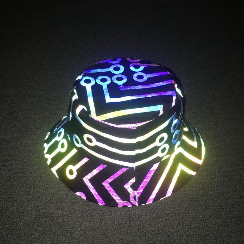 New Arrivals Men geometric colorful reflective bucket hat night reflect light gorras women punk rock hip hop sun hats chapeau femme_voghion.com