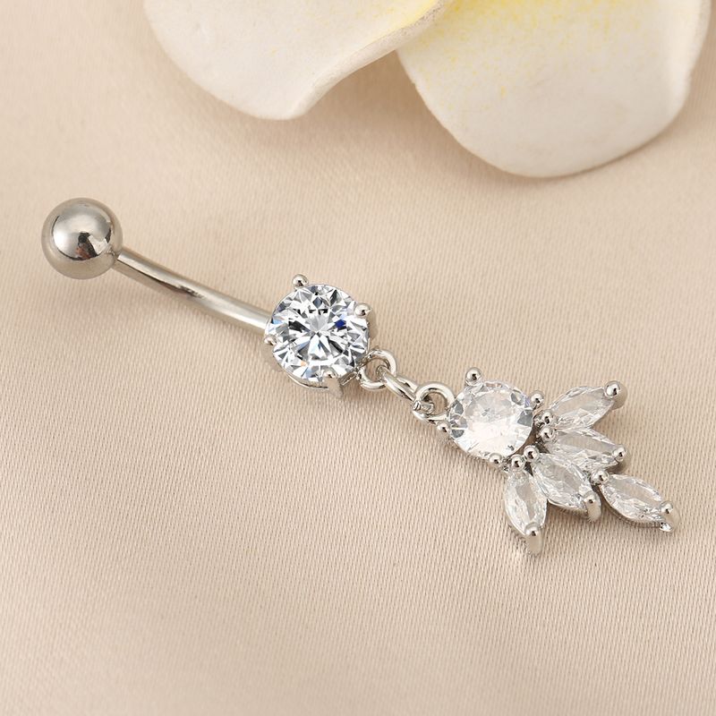Diamond-Shaped Tassel Belly Button Ring - 316L Surgical Steel Body Jewelry, CZ Stone & Beaded Fringe (14G/16G, Hypoallergenic, Gift Box)​_voghion.com