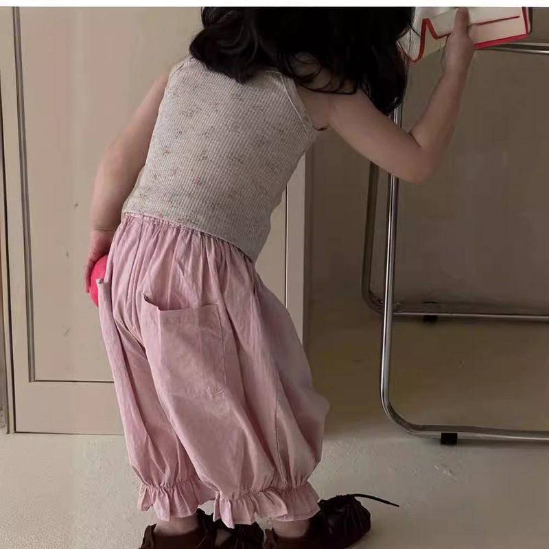 2024 Summer New Girl Breathing Cotton Fragmented Flower Small Sling with Feet Closure Korean Edition Grandma Pants Baby_voghion.com