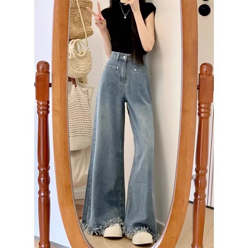 Pear shaped figure, wide jeans, women's summer American style high waist slimming, loose fit, short straight leg cropped_voghion.com