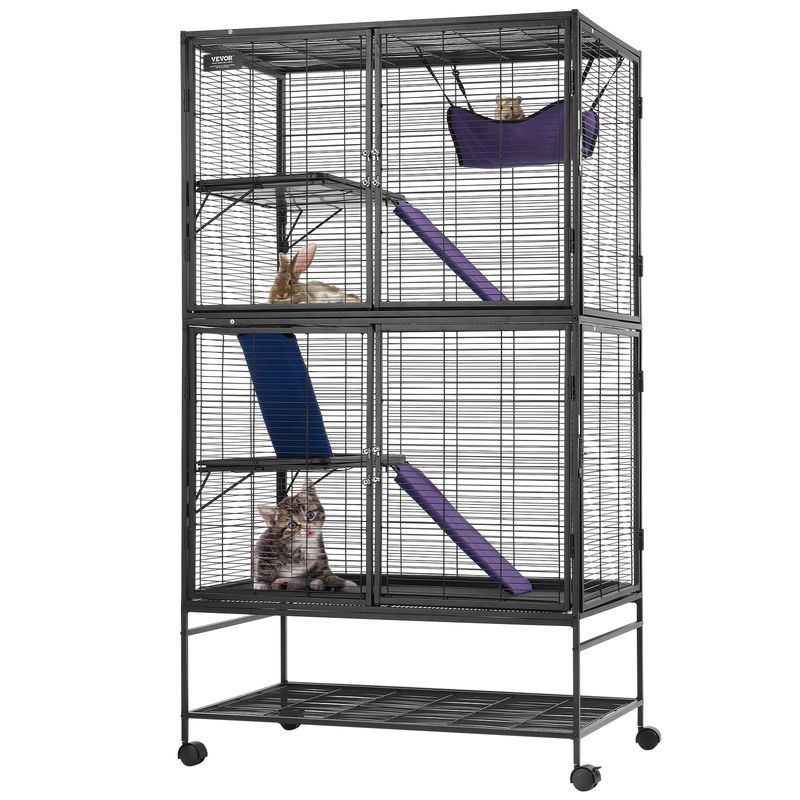 VEVOR 64.6" Metal Small Animal Cage 4-Tier Rolling Ferret Cage with Tray 3 Ramps_voghion.com