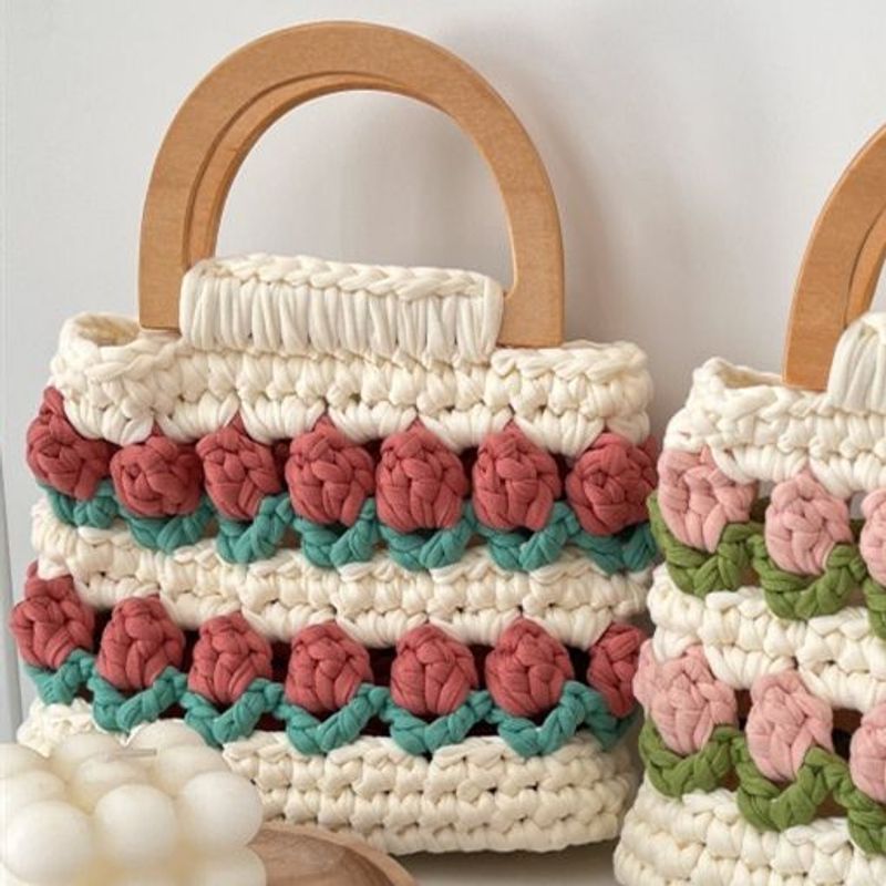 Tulip Handwoven Bag Fabric Strips DIY Material Kit Gift For Girlfriend Crossbody Knitted Finished Product_voghion.com