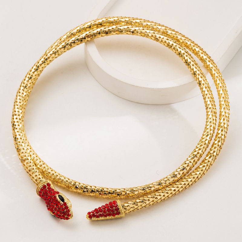Creative Alternative Snake Shaped Hollow Chain Necklace With Women's Alloy Inlaid Rhinestones For Personalized Long_voghion.com