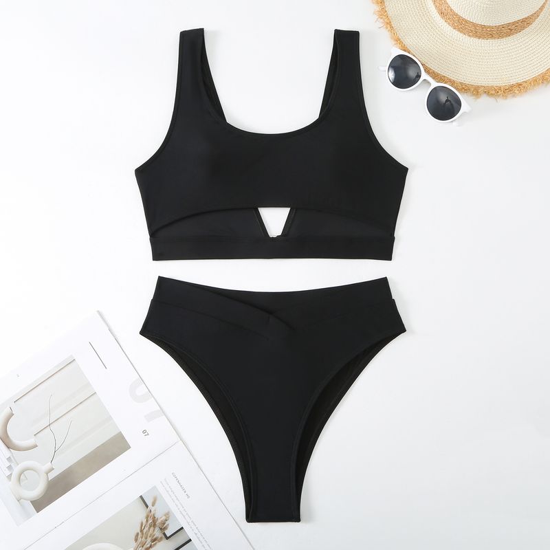 Bikini Effen Kleur Hoge Taille Sexy Tweedelig Badpak_voghion.com