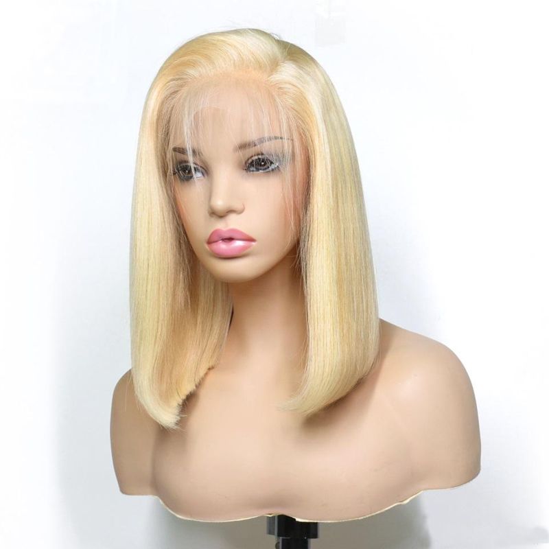 150% Density Virgin Blonde Bob Human Hair Wigs Brazilian Virgin Hair 613# Light Blonde Deep Parting Lace Front Wigs Pre Plucked_voghion.com