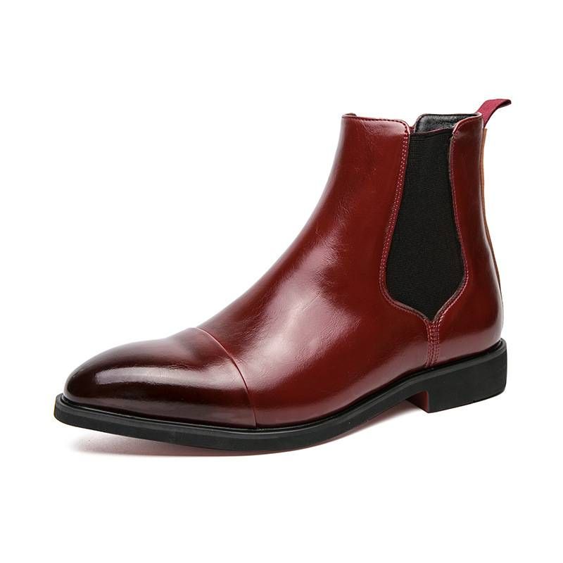 Jesienne i zimowe wysokie czerwone skórzane buty ze spiczastym noskiem duże rozmiary męskie buty brytyjskie buty casualowe hurtowo_voghion.com