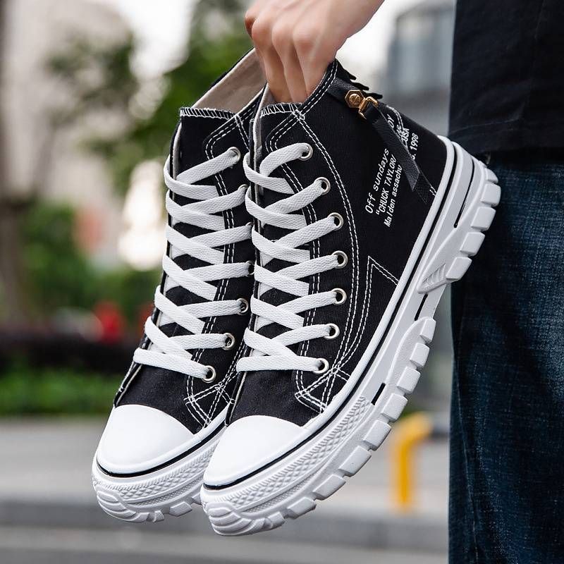 2025 Fashion Sneakers Jogging Shoes Youth Men's High Top Lace-Up Non-Slip Wear-Resistant Canvas Running Shoes_voghion.com
