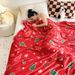 1pc Christmas Thickened Flannel Red Coral Plush Air-conditioned Blanket Gift Modern And Simple Polyester_voghion.com