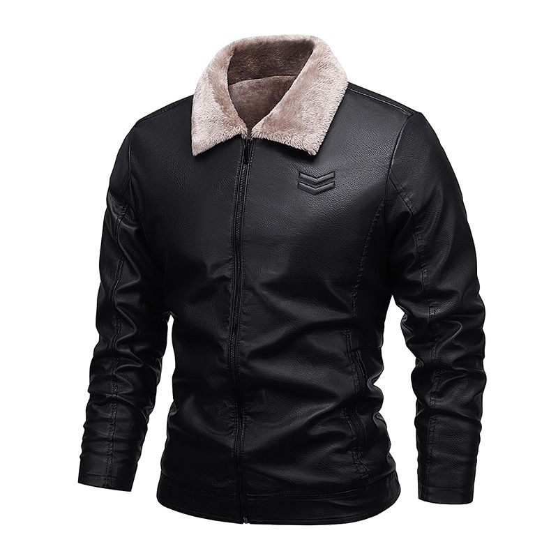 Men's fur in one with fleece leather jacket Men's autumn/winter biker leather jacket men's heavy coat_voghion.com