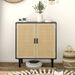 HOMCOM Bohemian Sideboard, 31.5' Buffet Cabinet With 2 Rattan Doors And Shelves For Living Room, Hallway, Black_voghion.com