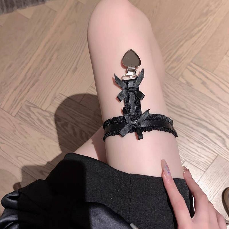 Anel de renda sexy com laço, tira na coxa, enfeite escuro para mulheres, cinto-liga, acessórios de corrente para pernas_voghion.com