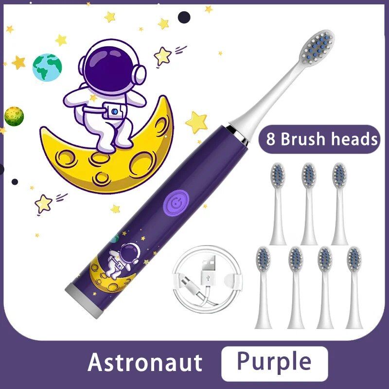 Çocuklar Sonic Electric 8 Fırça Başlığı IPX7 Su Geçirmez Çocuk Karikatür Diş Fırçası 5 Mod Çocuk Günü Hediyesi Şarj Edilebilir_voghion.com