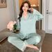 Pajamas Women's Thin Ice Silk Long Sleeve Two-piece Set Satin Chiffon Loungewear_voghion.com