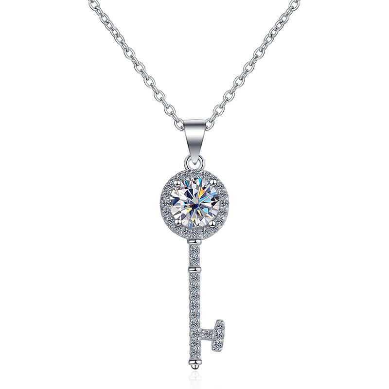 Tancise Sparkling Moissanite Schlüsselanhänger Halskette für Frauen Sterling Silber 0,5/1,0 Karat Diamant Fine Jewelry Geschenke_voghion.com