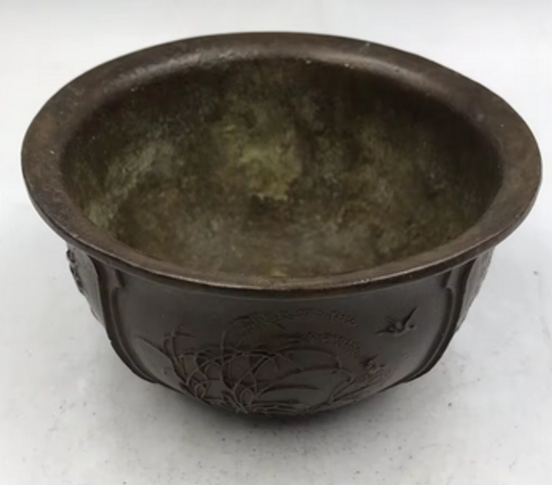 Bronze iron Figurine poetry Carving flowers and ancient poetry Tang dynasty bowl Home decor metal crafts_voghion.com