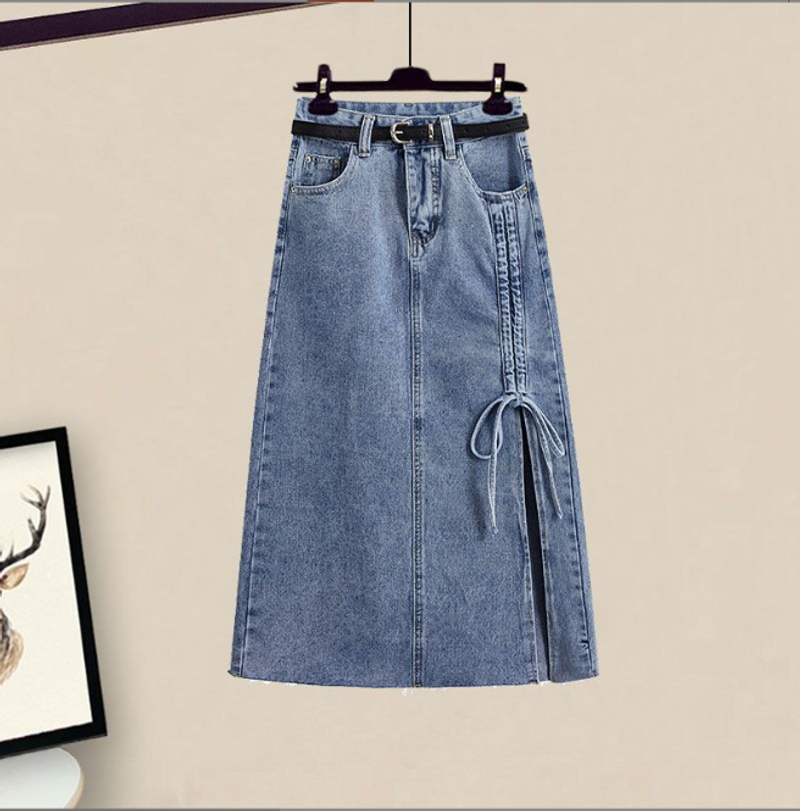 Women's Clothing Spring gentle outfit for women new style slim all match waist shirt denim skirt two piece suit_voghion.com