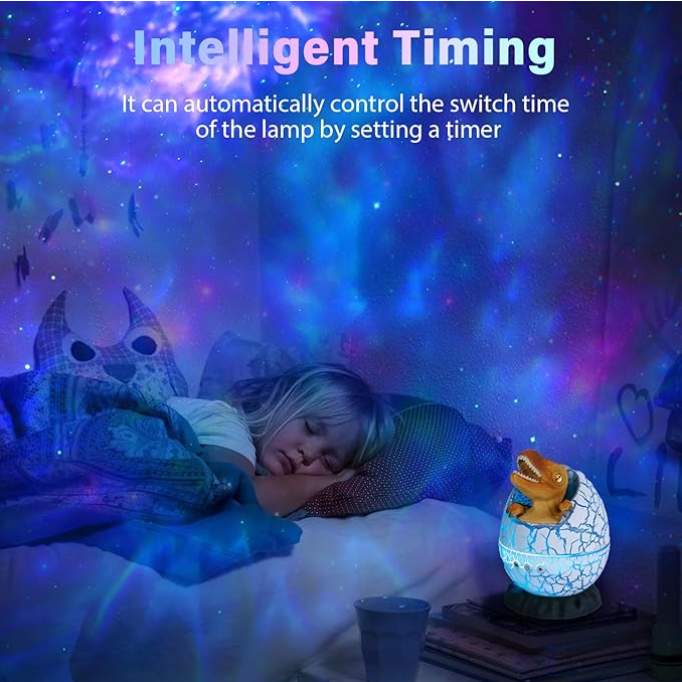 Dinosaurus-ei-sterrenlichtprojectielamp, fantasierijke prehistorische sterrenhemel, verlichte kinderdroomtijd, USB-voeding, afstandsbediening en timer_voghion.com