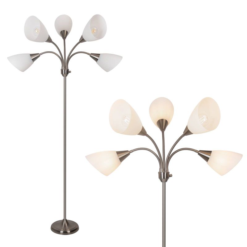 Medusa Floor Lamps Standing Lamps 5 Heads Adjustable Reading Light Large Shade Use E26 A19 Bulb Floor Lamps For Living Room Bedroom (Satin Nickel)_voghion.com