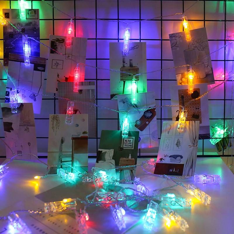 Luzes de corda LED com clipe - Luzes de fada ajustáveis em branco quente/branco frio/azul/RGB multicoloridas com bateria e 10 a 40 clipes, à prova d'água IP42_voghion.com
