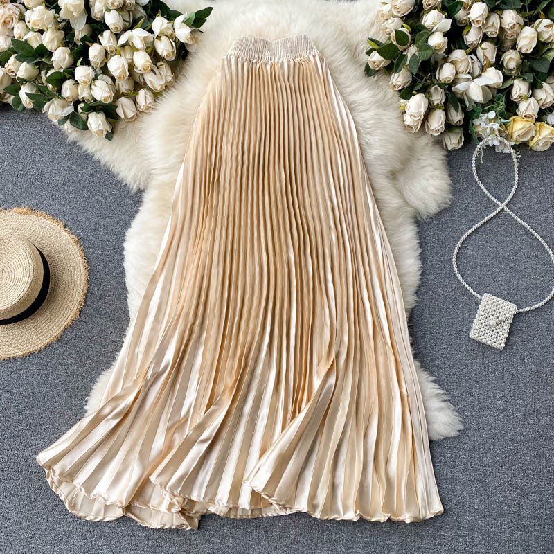 Women's High-end women's clothing new trendy light luxury heavy-duty pleated mid-length A-line skirt pleated skirt_voghion.com