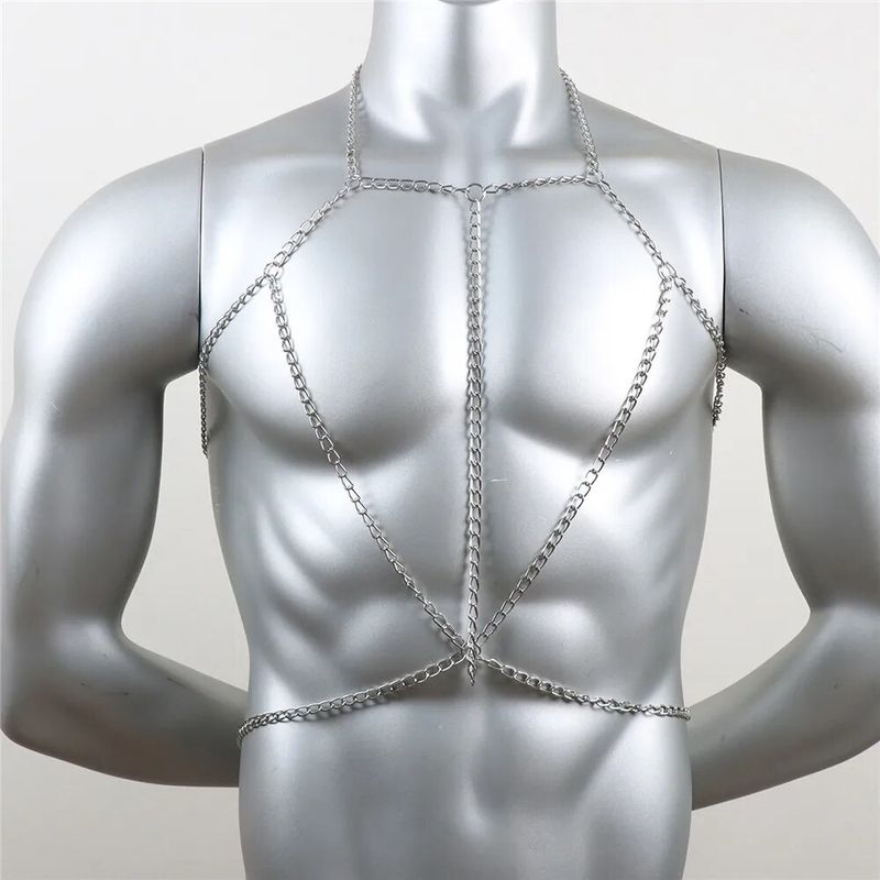 Sexy Men Fashion Accessories Metal Cosplay Hollow Out Body Strap Chain Gay Sissy Harness Club Chest Jewelry Necklace Bdsm Fetish_voghion.com