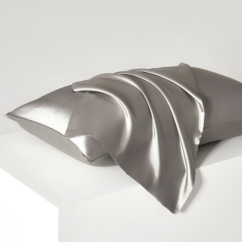 Taie d'oreiller en polyester lavé, aspect soie, taille simple, finition satinée luxueuse, hypoallergénique, douce, noire, blanche, argentée, champagne, rose, bleue_voghion.com
