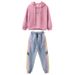 Set da bambina Set da due pezzi casual con cappuccio in tinta unita in corda per bambini di medie e grandi dimensioni per ragazze autunnali_voghion.com
