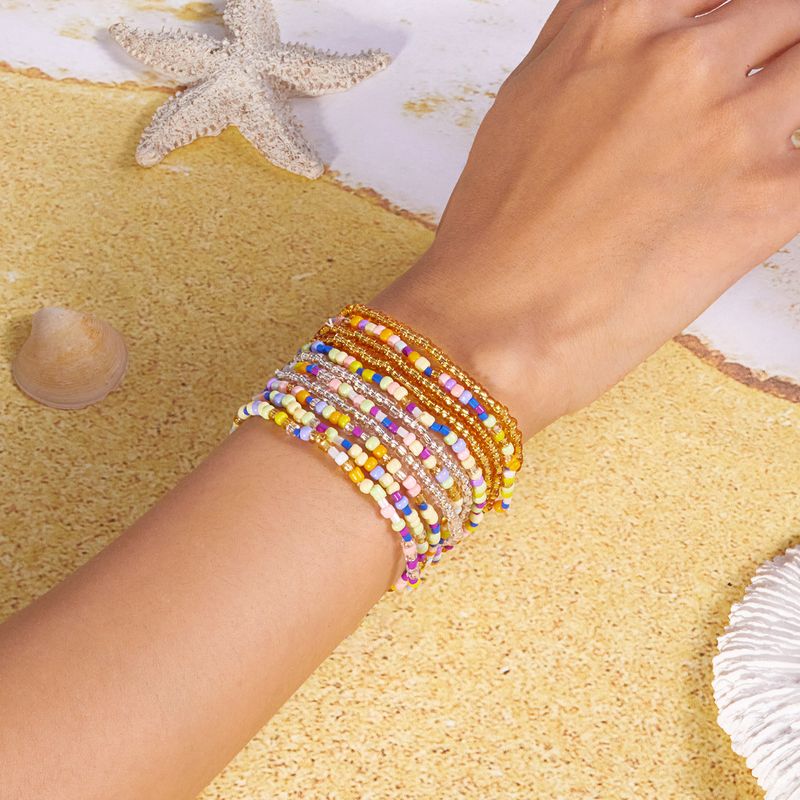 Ins Bohemian Beach Summer Shell Beaded Colorful Rice Beads Multi-layer Stacking Bracelet Set_voghion.com