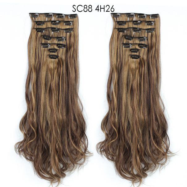 Perruque 16 cartes extensions de cheveux longs bouclés boucles de laine ondulées ensemble de sept pièces de perruques en fibres chimiques_voghion.com