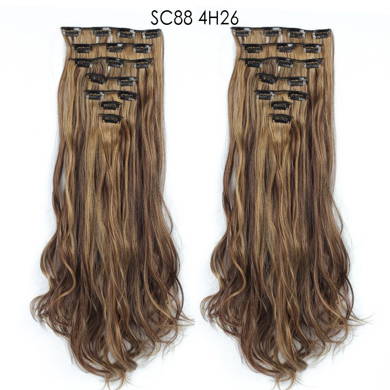 Wig 16 card long curly hair extensions water ripple wool curls seven piece set of chemical fiber wigs_voghion.com